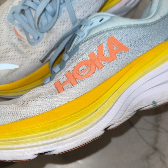 Hoka Bondi 8 Sneakers Light Blue Yellow Womens size 8.5B new insoles - Picture 2 of 14
